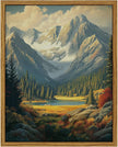 InSimSea Framed Canvas Wall Art, Vintage National Park Art for Living Room Hallway Shelf, 10x8in, Rocky Mountain Valley Landscape Painting, Rustic Cozy Mid Century Small Nature Decor