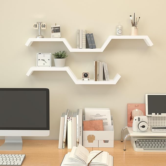 White Floating Shelves for Wall Shelf for Bedroom,Repisas Flotantes De Pared, Waterproof Solid Wood Floating Shelves Bathroom，Stain-resistant surface,for Bathroom,Bedroom,Living Room, Kitchen