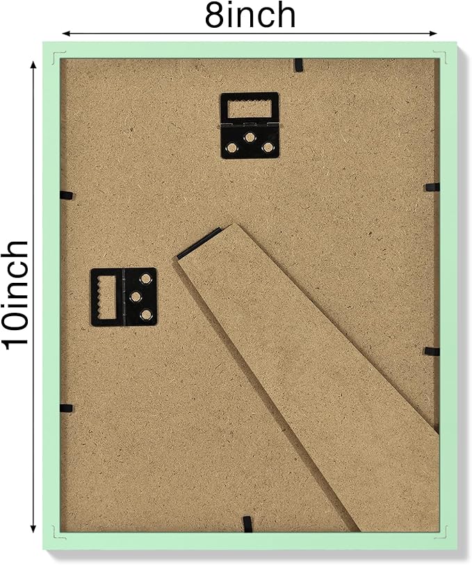 Vittanly 8x10 Picture Frames Set of 4, Display Pictures 5x7 with Mat or 8x10 without Mat, Gallery Wall Frame Set for Wall or Tabletop, Engineered Wood with Shatter Resistant Plexiglass, Light Green