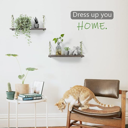MITIME Leaf Rope Hanging Floating Shelves, Wall Swing Storage Shelf for Home Decor.17, 2-Pack (Retro Color)