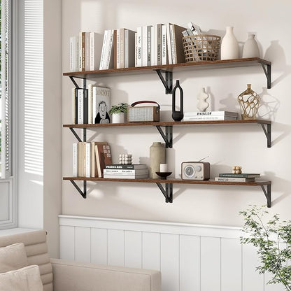 Axeman 24 Inch Floating Shelves | 8 Inch Deep Walnut Wall Shelves Set of 2 | 24W x 8D Rustic Wood Shelves for Bookshelf Living Room Bedroom Home Office Bathroom