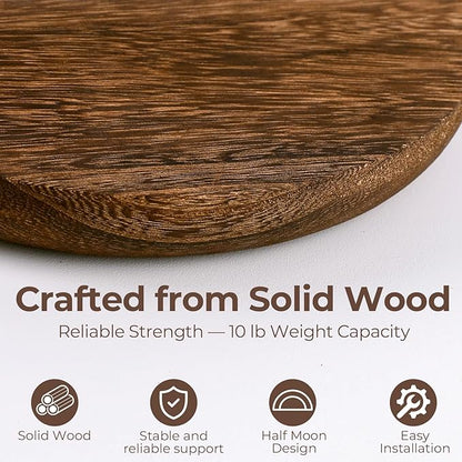 Solid Wood Half Round Floating Shelves, Elegant Floating Shelves, 8.27 Inch Small Wall Mounted Floating Corner Shelves for Living Room, Bedroom, Bathroom, Office. Dark Brown Floating Shelves, Set of 5