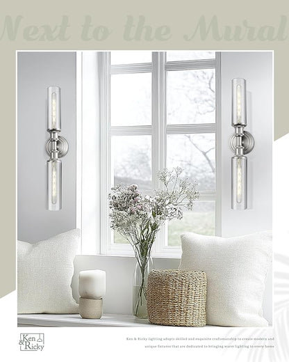Ken & Ricky 24In Brushed Nickel Wall Sconces Set of Two,Bathroom Vanity Light Fixtures, Sconces Wall Decor Set of 2,Modern Wall Lighting for Mirror Living Room Bedroom Hallway