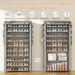 VTRIN Tall Shoe Rack with Cover, 10 Tier Shoe Organizer Storage for 50-55 Pairs Shoes and Boots Large Capacity Shoe Shelf with 8 Pockets Free Standing Shoe Rack for Closet, Entryway, Garage, Grey