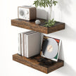 Heimlove 16 Inch Floating Shelves for Wall Set of 2, Rustic Brown Wall Mounted Wood Shelves 8 Inch Deep with Invisible Brackets for Bedroom Kitchen Living Room