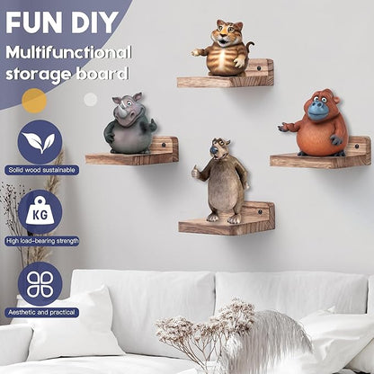 Small Floating Shelf, 4x4 Inch Display Ledges for Wall,Mini Shelves,Rustic Wood Shelf for Bedroom Living Room Bathroom Kitchen (8, Carbonized Black)