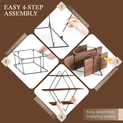 Modern Wooden Floating Wall Shelf Decor for Wall Storage – Geometric Design Decorative Wall Mount 3-Tier Hanging Shelf Plant Display for Bedroom, Living Room, Bathroom, Kitchen