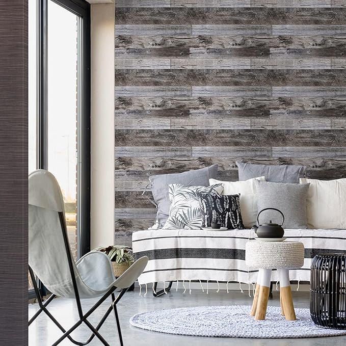 Yun-aeon Gray Wood Peel and Stick Wallpaper 34.6