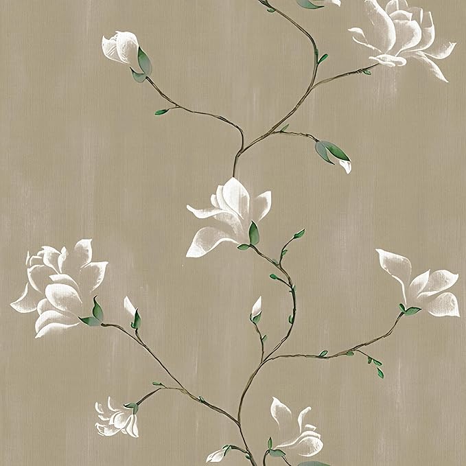 Floral Wallpaper Peel and Stick 17.5" x 393" Khaki Floral Contact Paper Vintage Self Adhesive Wallpaper Vinyl Waterproof Wall Paper for Bedroom Walls Cabinet Countertop Decor