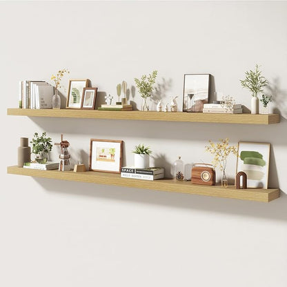 72 Inch Floating Shelves | 6.5 Inch Deep Oak Floating Shelves Set of 2 | 72" W x 6.5" D Rustic Oak Shelves with Invisible Brackets for Bathroom Living Room Bedroom
