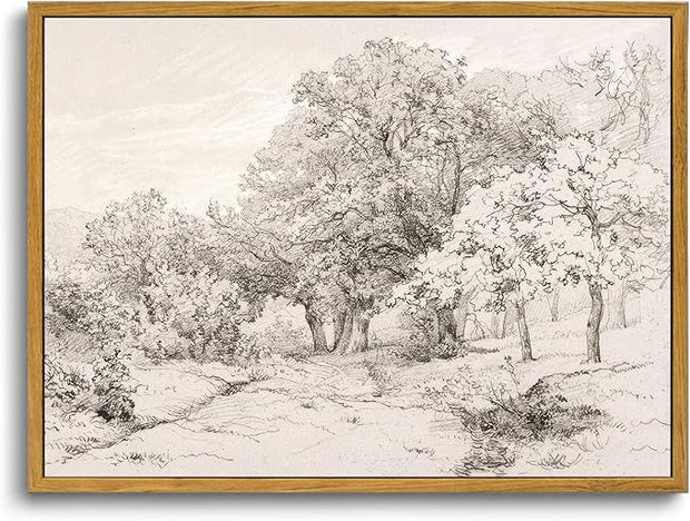 OIQArtOIQ Vintage Landscape Canvas Wall Art Framed Natural Scenery Painting Artwork Prints France Country Wilderness Farmhouse Decor Pictures Kitchen Bedroom Living Room Bathroom