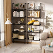 aboxoo Ladder Shelf 2PCS Open Bookshelf 5-Tier Wood Wall-Mounted Black Bookcase Storage Rack Open Industrial Modern Plant Stand Utility Organizer Bookcase Metal Frame Furniture Office Kitchen Bedroom