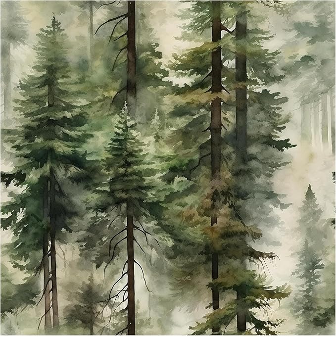 HAOKHOME Forest Peel and Stick Wallpaper Tree Wall Paper Wood Removable for Bedroom Green Contact Paper 17.7in x 32.8ft