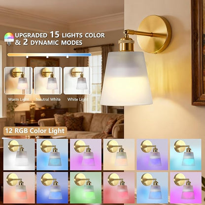 Vintage Battery Operated Wall Sconce with Milky Minimalist Glass Lampshade Rechargeable Battery Powered Wall Light with Remote Control for Bedside Bedroom Bathroom, Set of 2