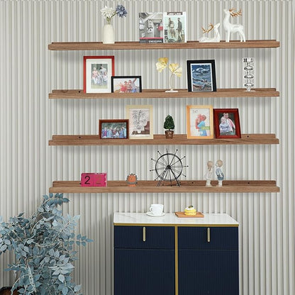 Long Floating Shelves for Wall 47 Inch,Real Wood Picture Ledge Shelf with Lip Set of 4,Photo Frame Storage Display for Living Room Nursery Room Bedroom Bathroom Kitchen Decor(Carbonized Black)