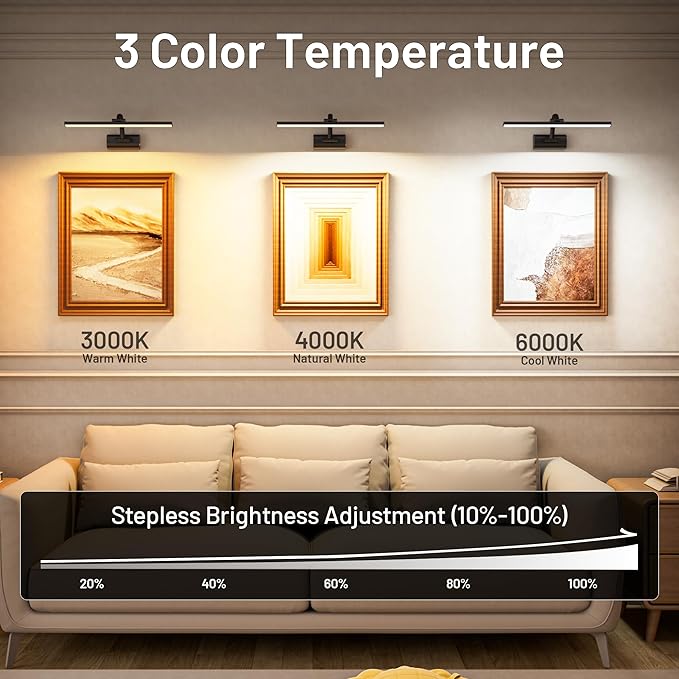 AIFEI Picture Lights for Wall Battery Operated, Rechargeable Wireless Picture Light with Remote Control, Dimmable Art Lighting for Paintings, Gallery Frame Display Light, 16" Wall Picture Lamp, Black