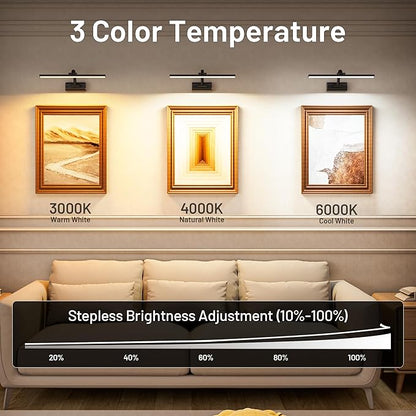 AIFEI Picture Lights for Wall Battery Operated, Rechargeable Wireless Picture Light with Remote Control, Dimmable Art Lighting for Paintings, Gallery Frame Display Light, 16" Wall Picture Lamp, Black