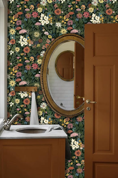Peel and Stick Wallpaper Boho Wall Paper Removable Green Floral Contact Paper for Bedroom, Bathroom, Kitchen 17.3“ x 236.3”