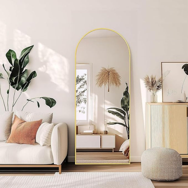 Full Length Mirror, 59" x 18" Arched Full Body Mirror Large Standing Floor Mirrors, Mirrors for Bedroom, Bathroom, Living Room Standing or Wall Leaning, Gold