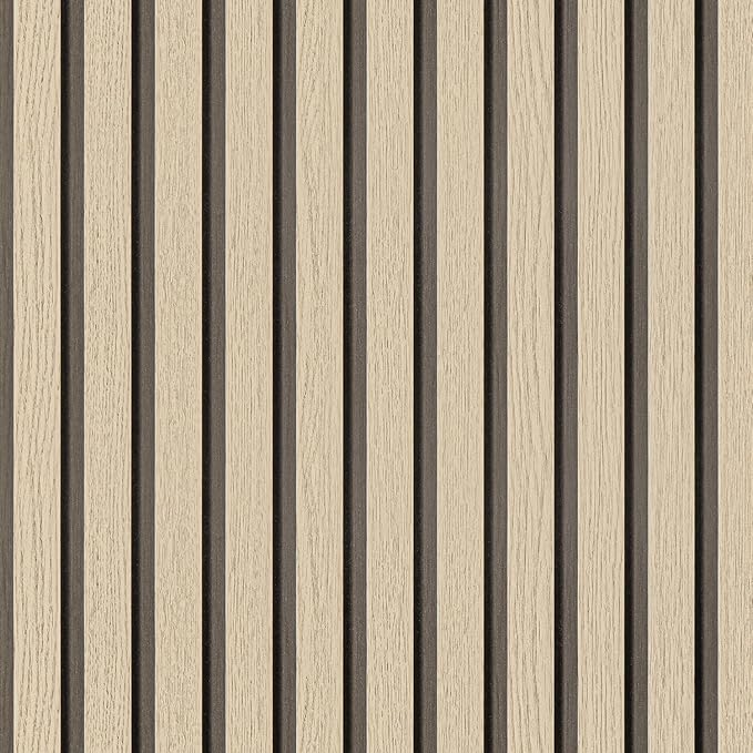 Arthome Wood Slat Wallpaper 17''x393'' Peel and Stick self Adhesive Wood Wallpaper PVC Vinyl Decorative Removable Wallpaper Waterproof Faux Wood Grating Stripe Contact Paper for Living Room (Oak)