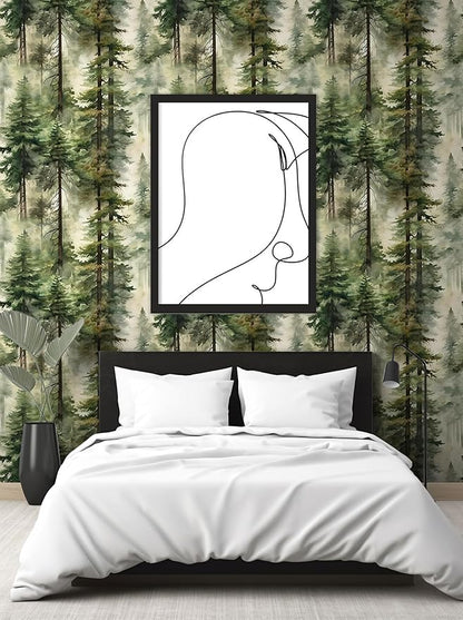 HAOKHOME Forest Peel and Stick Wallpaper Tree Wall Paper Wood Removable for Bedroom Green Contact Paper 17.7in x 9.8ft