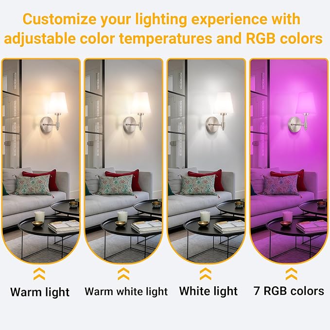 Peel and Stick Wall Sconces, Stick On Wall Sconce Set of 2, Battery Operated Wireless Wall Light, No Drill Adhesive Wall Lamp, Corn Bulb with 10000mAh Rechargeable Battery, Bedroom Wall Decor