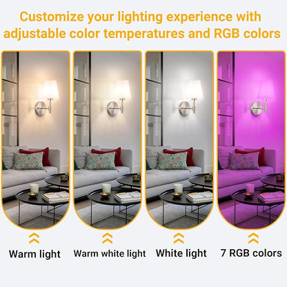 Peel and Stick Wall Sconces, Stick On Wall Sconce Set of 2, Battery Operated Wireless Wall Light, No Drill Adhesive Wall Lamp, Corn Bulb with 10000mAh Rechargeable Battery, Bedroom Wall Decor