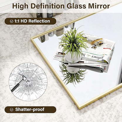 HARRITPURE 24"x32" Framed Bathroom Mirror for Wall Rectangle Mirror Aluminum Alloy Frame Wall-Mounted for Farmhouse Entryway Bedroom Living Room Gold