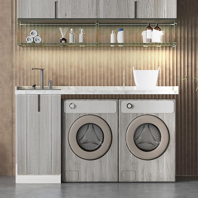 Light Wood Contact Paper for Cabinets Wood Grain Vinyl Wrap Grey Wood Wallpaper Peel and Stick Countertop Covers with Air Guide Slot Design 31.5