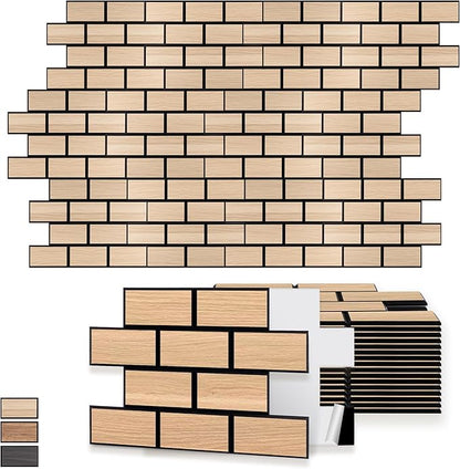 WoveN SounD Brick Acoustic Wall Panels, 16 Pack 16x12 Inch, Wood Veneer Carved Sound Proof Wall Decor, Self-Adhesive for Home, Studio, Office & Focus Zones, Natural Oak