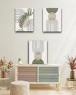 30x40CM Sage Green Boho Wall Art,Framed Canvas Bathroom Wall Art Pictures, Mid-Century Modern Wood Framed Abstract Prints for Bedroom,Minimalist Office Wall Decor 3Pack