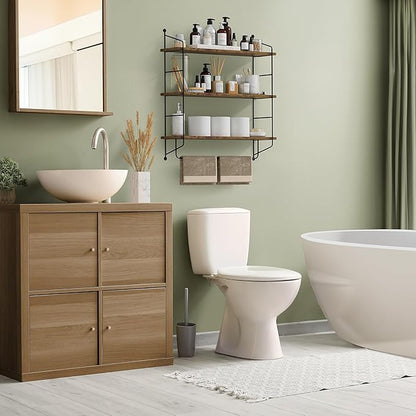 Sorbus 3-Tier Floating Bathroom Shelves for Wall - Wood Wall Storage for Towels, Over The Toilet Storage Cabinet, Gaming Floating Shelves, Bathroom Accessories, and Home Decor (Brown)