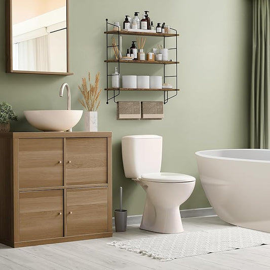 Sorbus 3-Tier Floating Bathroom Shelves for Wall - Wood Wall Storage for Towels, Over The Toilet Storage Cabinet, Gaming Floating Shelves, Bathroom Accessories, and Home Decor (Brown)