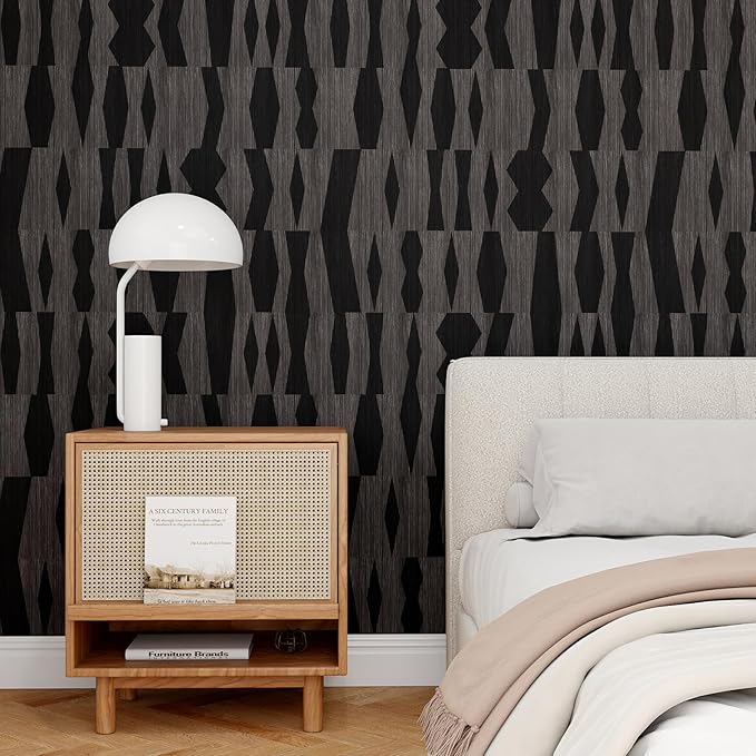 Timeet Peel and Stick Wallpaper Black Wallpaper Modern Black Contact Paper Self-Adhesive Geometric Removable Wall Paper for Living Room Bedroom Wall Decor Vinyl 17.7 