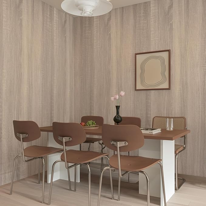 Gray Brown Wood Grain Contact Paper Waterproof Faux Wood Wallpaper Peel and Stick Countertops Light Oak Contact Paper for Cabinets Self Adhesive Wallpaper Wooden Stickers 15.74