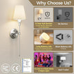 DORESshop Battery Operated Wall Sconce Set of 2, Wireless Wall Light Easy to Install, 7 Color Rechargeable Wall Sconces, Sconce Wall Decor Set of 2 for Bedroom, Living Room, Nickel, 24.6in