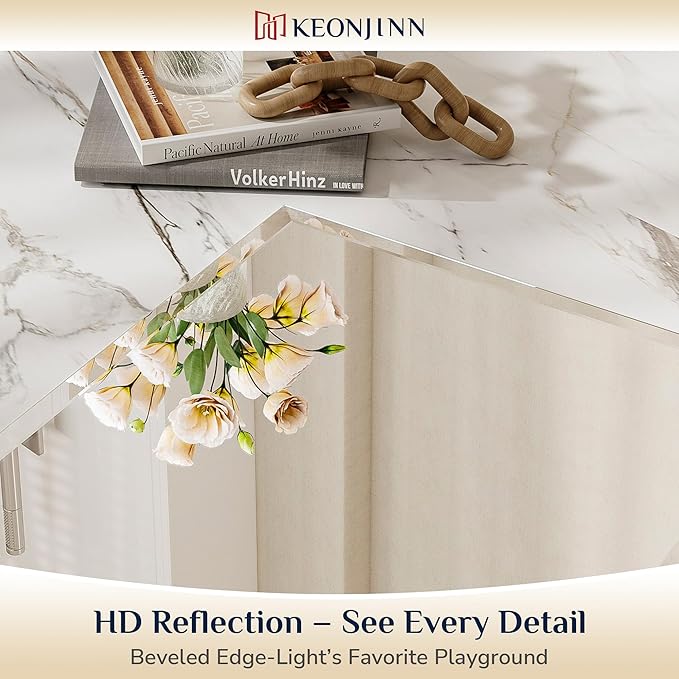 Keonjinn Beveled Bathroom Mirror 48” x 36“, Rectangle Mirrors for Bathroom Sink, Large Wall Mirror,Shatterproof, Modern Decorative for Living Room, Entryway, Bedroom, Horizontal/Vertical