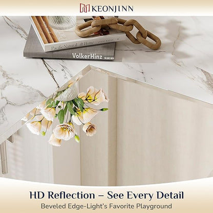 Keonjinn Beveled Bathroom Mirror 48” x 36“, Rectangle Mirrors for Bathroom Sink, Large Wall Mirror,Shatterproof, Modern Decorative for Living Room, Entryway, Bedroom, Horizontal/Vertical