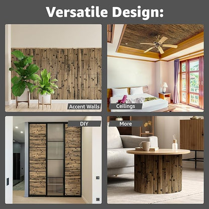 Art3d Natural Bamboo Wall Panel for Interior Decor, Renewable Pole Wrap Wainscoting Paneling for Wall Ceiling Furniture Cabinet Office, 12 x 96 Inch, 2-Pack - Dark Burned