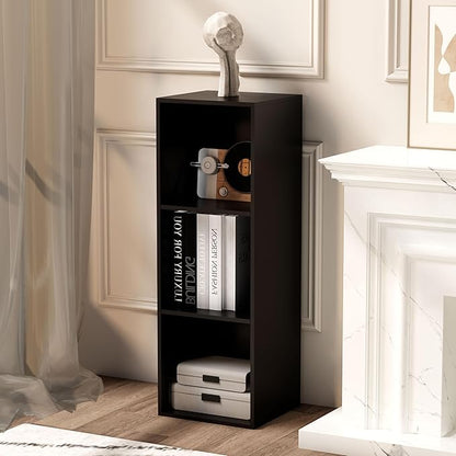 3 Cube Storage Organizer, 3 Tier Cube Low Bookcase Freestanding Storage Display Organizer, Three-Cubes Open Shelf Bookshelf for Home Office (Black, 3-Cube)