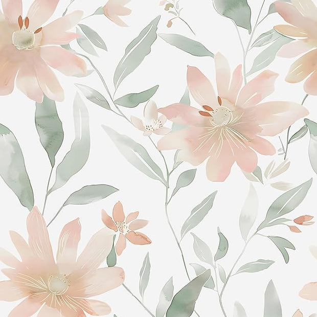 Floral Wallpaper Peel and Stick Vintage Flowers Contact Paper 17.5" x 118" Pink Floral Wallpaper Vinyl Waterproof Self Adhesive Boho Leaf Modern Wall Paper for Bedroom Cabinet Countertop Decor