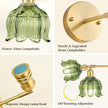 Vintage Battery Wall Sconce with Flower lampshade,Rechargeable Battery Powered Wall Lights,Wall lamp with 15 Colors for Bedroom Living Room Home Decor (Flower Green, 2 Light Battery Operated)