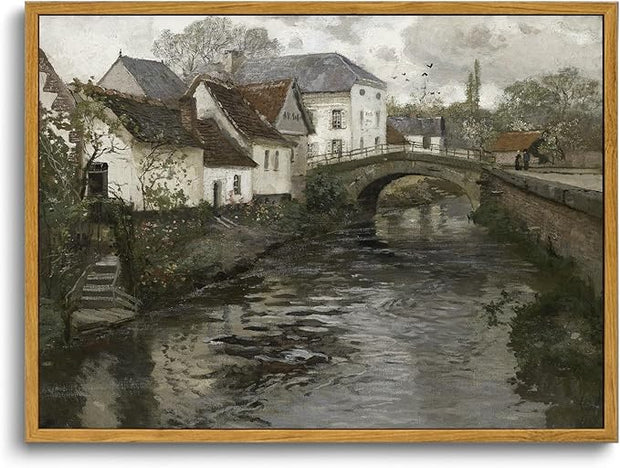 OIQArtOIQ Vintage Landscape Canvas Wall Art Framed Natural Scenery Painting Artwork Prints France Country Wilderness Farmhouse Decor Pictures Kitchen Bedroom Living Room Bathroom