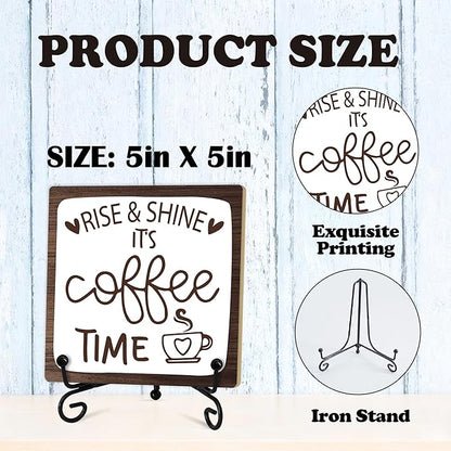 Coffee Desk Decor Sign, Coffee Time Sign With Stand For Farmhouse Home Kitchen Table, Wine Sign For Farmhouse Home Kitchen Bar Shelf Table, Gifts For Family Friend Coworker-11