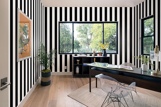 Guvana Stripe Black and White Peel and Stick Wallpaper Self-Adhesive Wallpaper 118