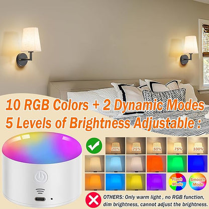 Wall Sconce Battery Operated Wall Light Fixure with Remote Control, Dimmable Battery Operated Wall Sconces Set Of Two, Indoor Wireless Wall Mounted Lamp with Rechargable Bulb For Bedroom Living Room (
