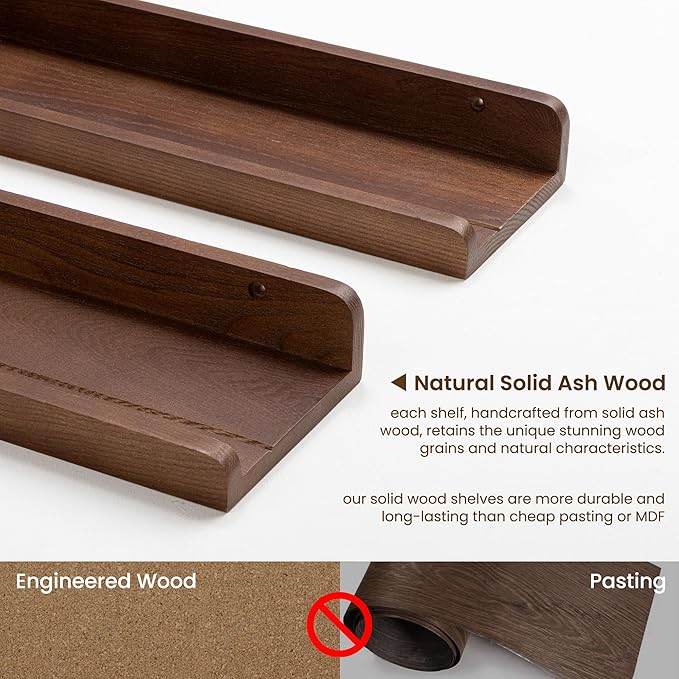 48 Inch Floating Shelves for Wall - Wood Picture Ledge Shelf Set of 2 - Dark Wood Wall Shelves with Lip - Walnut Picture Shelf Photo Ledge