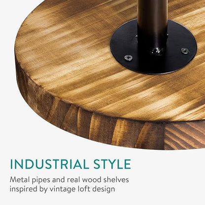 Navaris Industrial Pipe Shelf Set - 3 Small Rounded Wood Shelves with Shelf Brackets - 7.9" x 5.9" Wall-Mounted Wooden Shelving - Size S, Burnt Brown