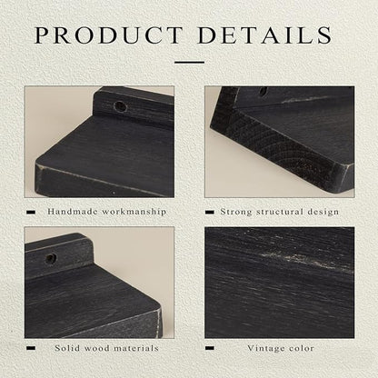 Freezing point Small Floating Shelf for Wall Set of 4 Natural Wood 4Inch Mini Wall Shelves Decor Plant Display Collectibles Mounted Kitchen Bathroom Bedroom Corner Decorative Storage Tiny Stand Black
