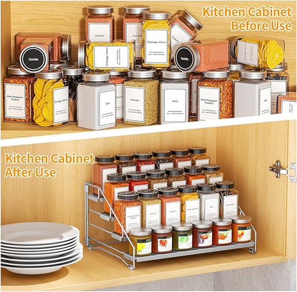 4 Tier Spice Rack for Cabinet, Spice Rack Organizer, Depth Adjustable Spice Organizer for Countertop, Cupboard, Pantry, Seasoning Shelf, Metal, Gray (1 Pack)
